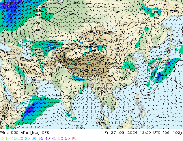 Wind 950 hPa GFS Fr 27.09.2024 12 UTC