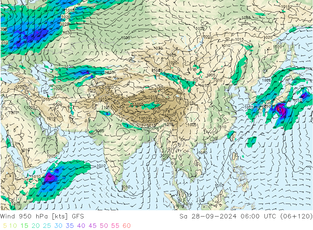 Wind 950 hPa GFS So 28.09.2024 06 UTC