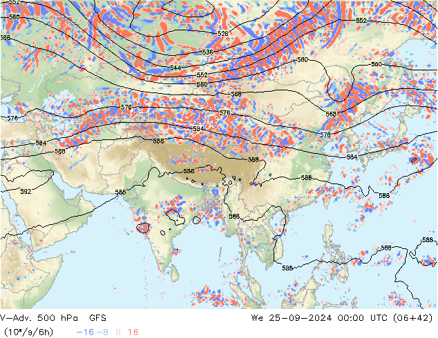 V-Adv. 500 hPa GFS mié 25.09.2024 00 UTC