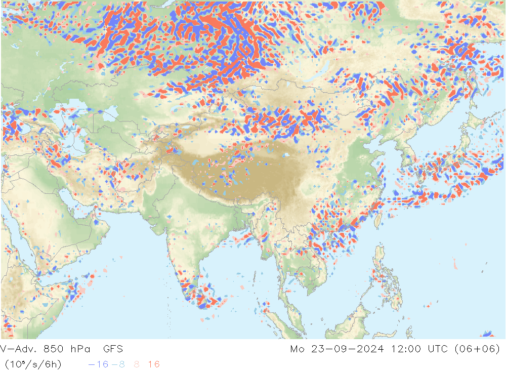 V-Adv. 850 hPa GFS lun 23.09.2024 12 UTC