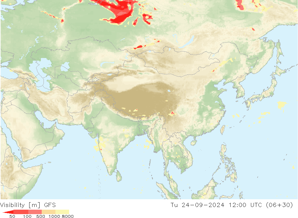 Visibility GFS Tu 24.09.2024 12 UTC