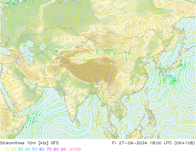 Streamlines 10m GFS Fr 27.09.2024 18 UTC