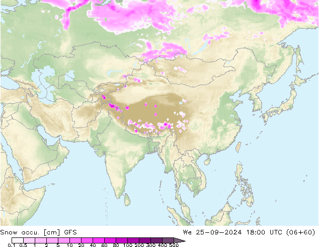 Глубина снега GFS ср 25.09.2024 18 UTC