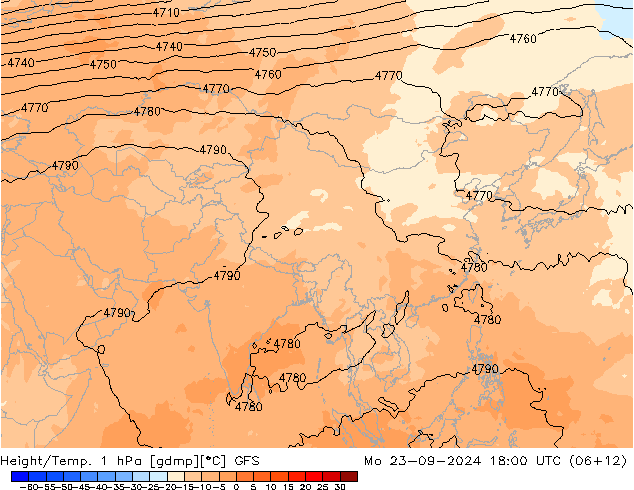 Yükseklik/Sıc. 1 hPa GFS Pzt 23.09.2024 18 UTC