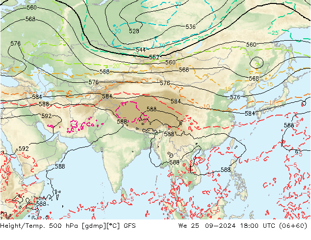 Height/Temp. 500 hPa GFS We 25.09.2024 18 UTC