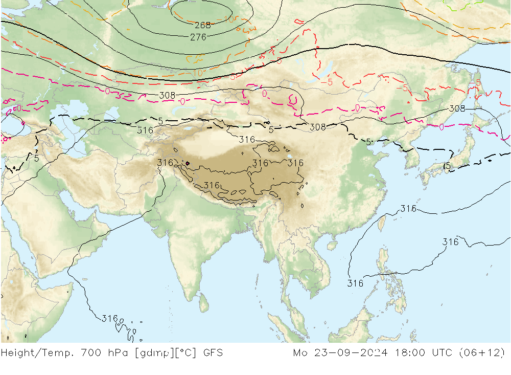 Height/Temp. 700 hPa GFS lun 23.09.2024 18 UTC