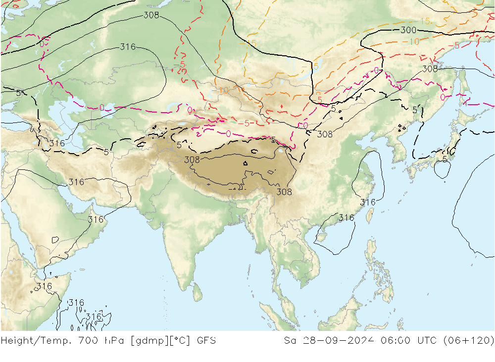 Height/Temp. 700 hPa GFS Sa 28.09.2024 06 UTC