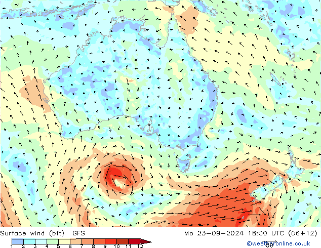 Surface wind (bft) GFS Mo 23.09.2024 18 UTC