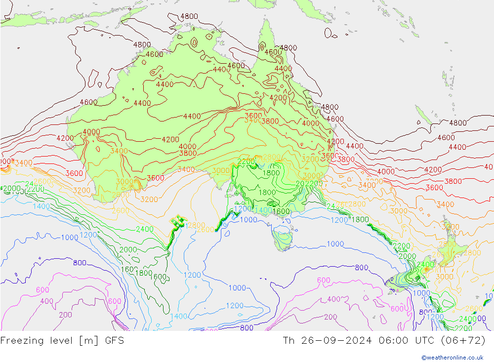 Freezing level GFS Th 26.09.2024 06 UTC