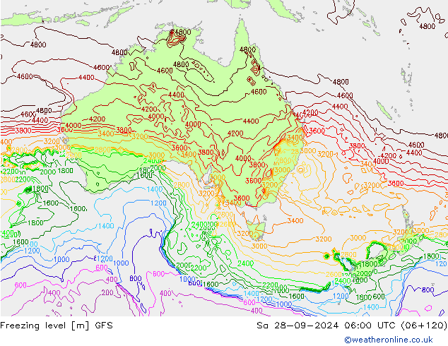 Freezing level GFS Sa 28.09.2024 06 UTC