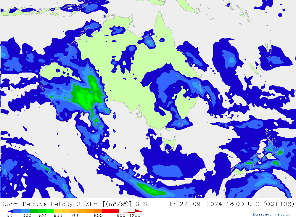 Storm Relative Helicity GFS vr 27.09.2024 18 UTC