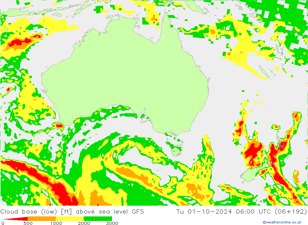 Cloud base (low) GFS Tu 01.10.2024 06 UTC