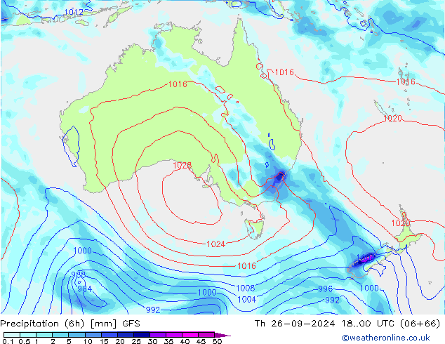 Totale neerslag (6h) GFS do 26.09.2024 00 UTC