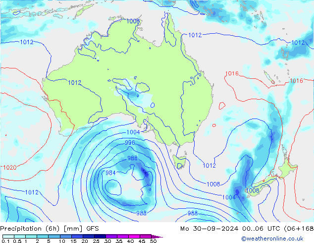 Precipitation (6h) GFS Po 30.09.2024 06 UTC