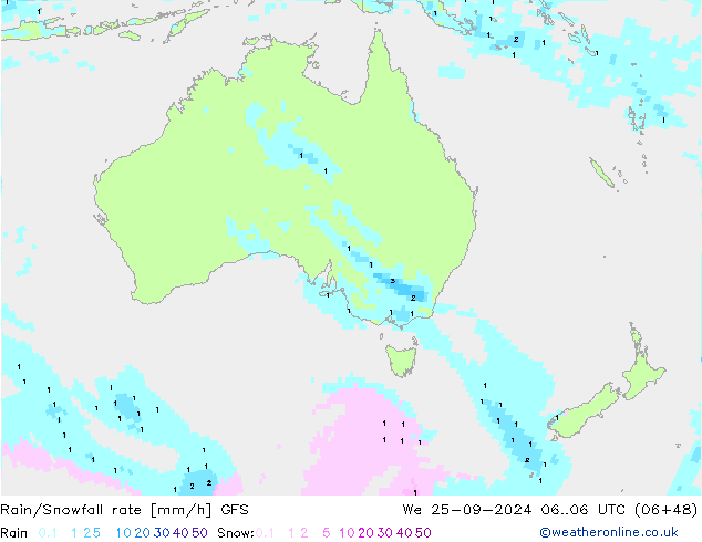 Rain/Snowfall rate GFS Qua 25.09.2024 06 UTC