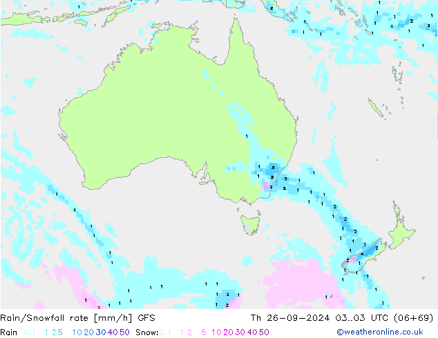 Rain/Snowfall rate GFS Qui 26.09.2024 03 UTC