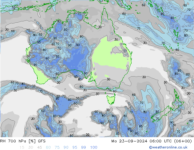 Humedad rel. 700hPa GFS lun 23.09.2024 06 UTC