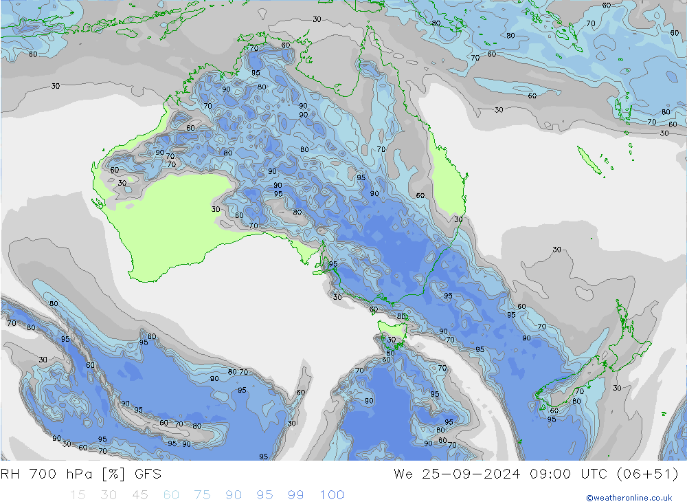 RH 700 hPa GFS We 25.09.2024 09 UTC