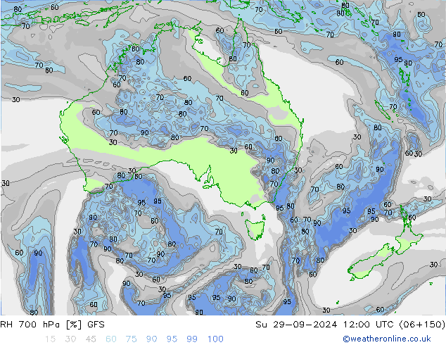 RH 700 hPa GFS Dom 29.09.2024 12 UTC