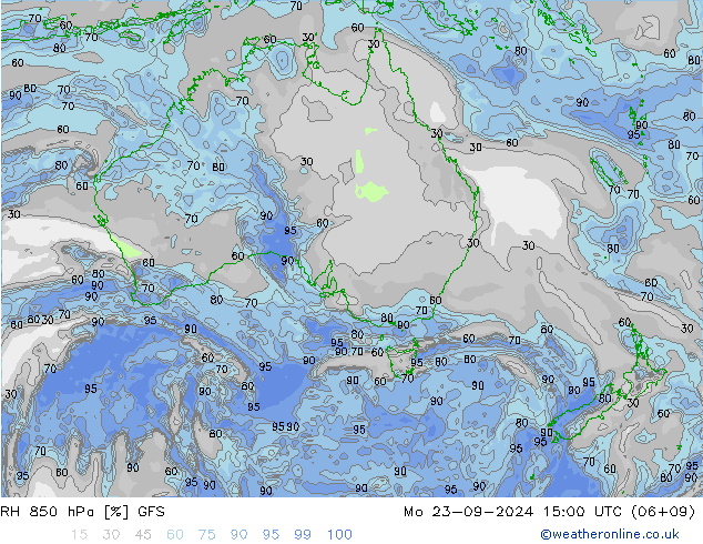 RH 850 hPa GFS Mo 23.09.2024 15 UTC