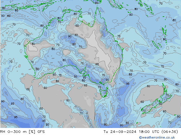 RH 0-300 m GFS mar 24.09.2024 18 UTC