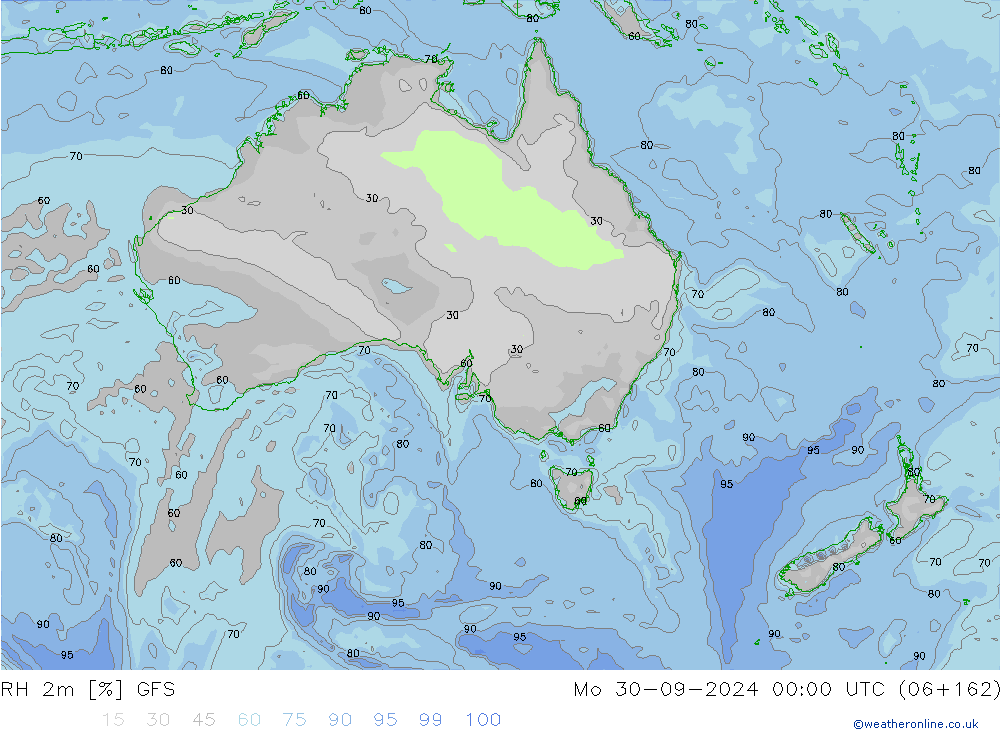 RH 2m GFS пн 30.09.2024 00 UTC