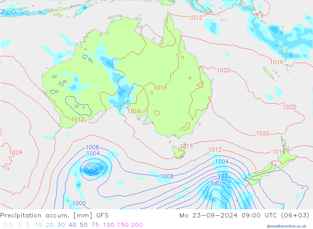 Precipitation accum. GFS пн 23.09.2024 09 UTC