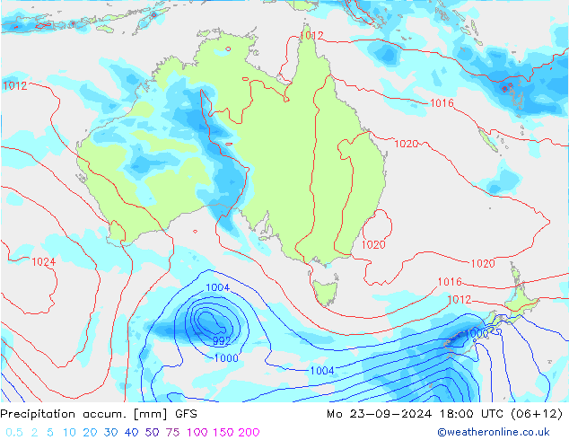 Precipitation accum. GFS Mo 23.09.2024 18 UTC