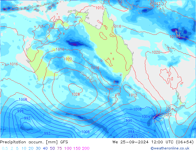 Precipitation accum. GFS śro. 25.09.2024 12 UTC