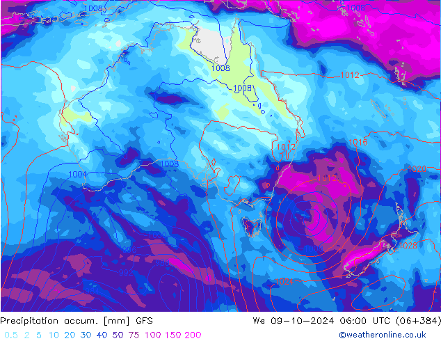 Precipitación acum. GFS mié 09.10.2024 06 UTC