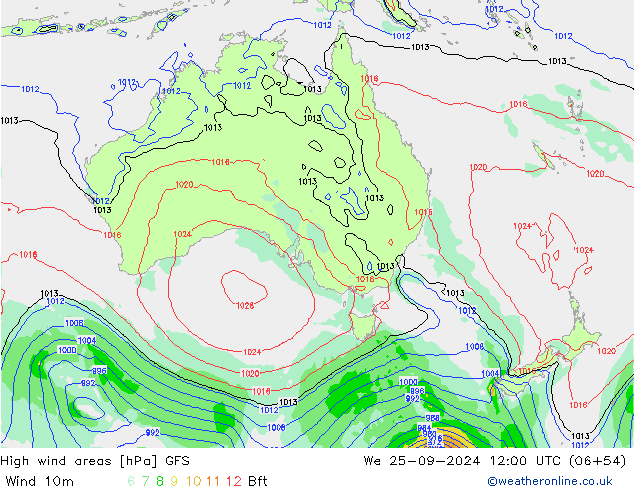 High wind areas GFS We 25.09.2024 12 UTC