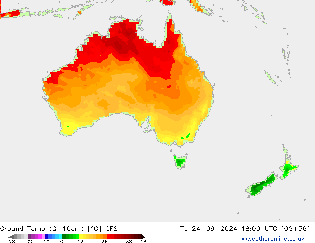 Ground Temp (0-10cm) GFS Út 24.09.2024 18 UTC