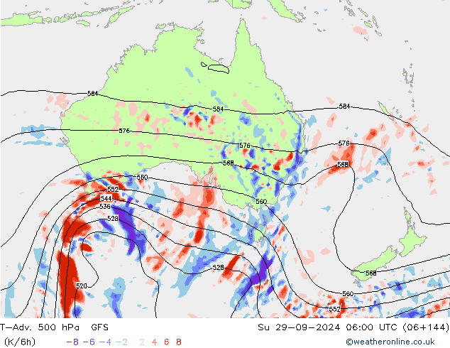 T-Adv. 500 hPa GFS zo 29.09.2024 06 UTC