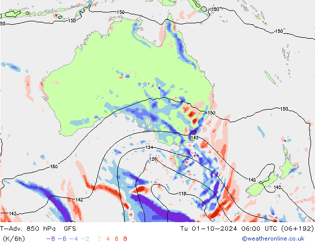 T-Adv. 850 hPa GFS Ter 01.10.2024 06 UTC