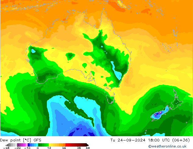 Ponto de orvalho GFS Ter 24.09.2024 18 UTC