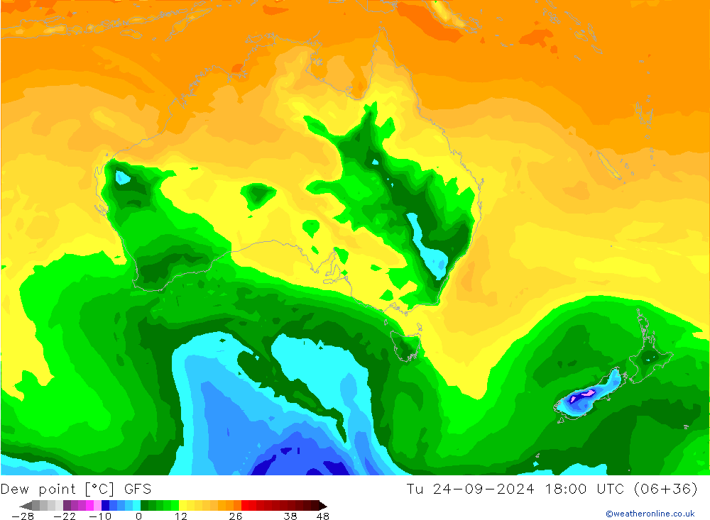 Punto de rocío GFS mar 24.09.2024 18 UTC