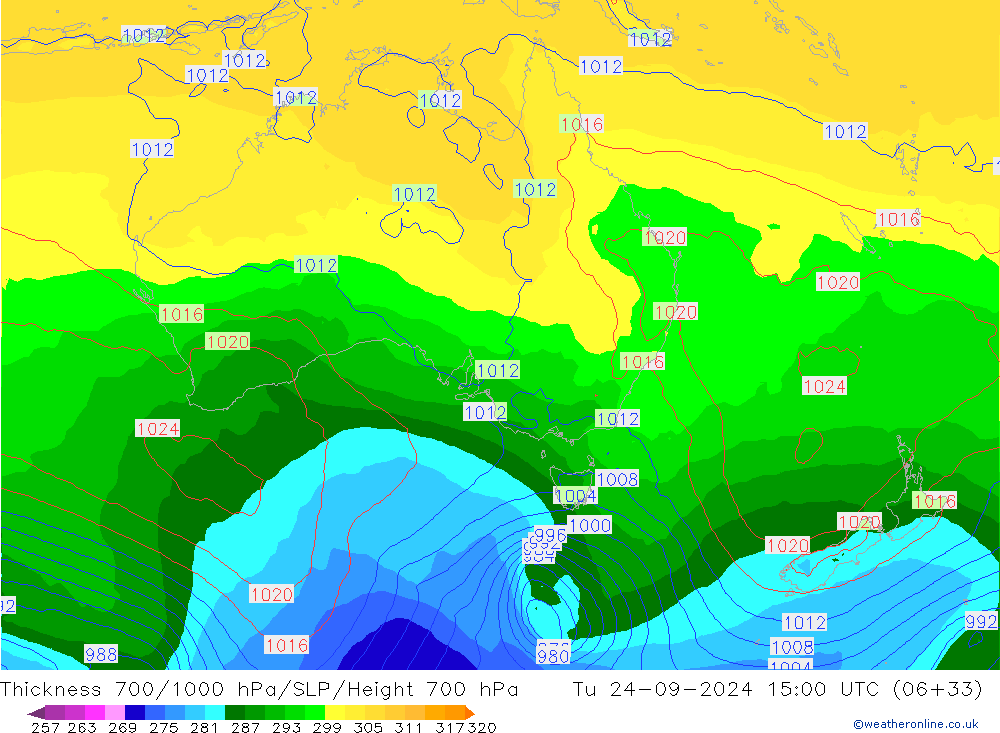 700-1000 hPa Kalınlığı GFS Sa 24.09.2024 15 UTC