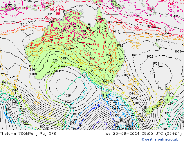 Theta-e 700hPa GFS  25.09.2024 09 UTC