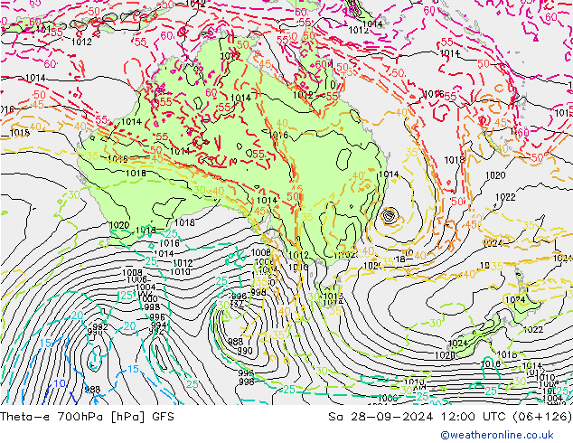 Theta-e 700гПа GFS сб 28.09.2024 12 UTC