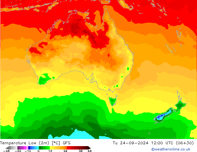 température 2m min GFS mar 24.09.2024 12 UTC