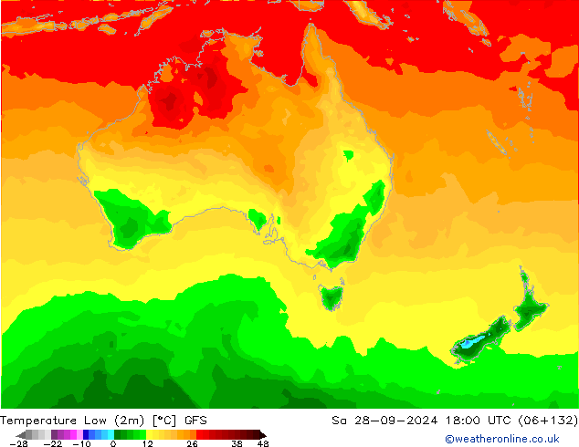 température 2m min GFS sam 28.09.2024 18 UTC