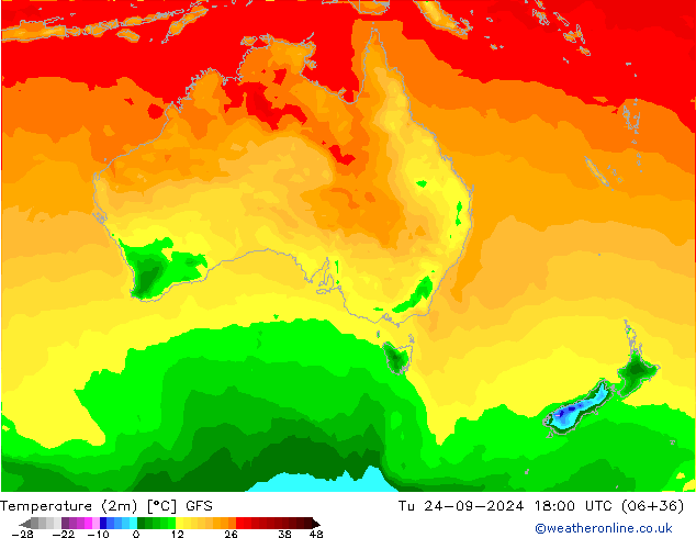 mapa temperatury (2m) GFS wto. 24.09.2024 18 UTC