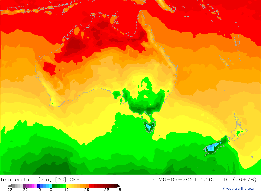 Temperature (2m) GFS Th 26.09.2024 12 UTC