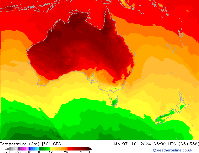 Temperaturkarte (2m) GFS Mo 07.10.2024 06 UTC