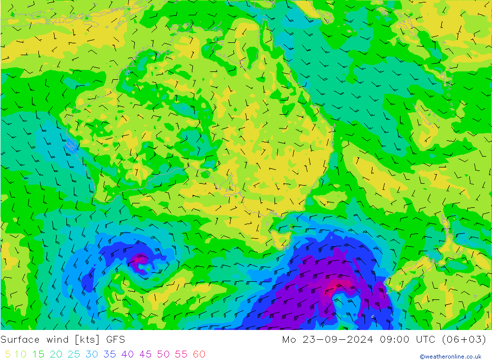 Wind 10 m GFS ma 23.09.2024 09 UTC