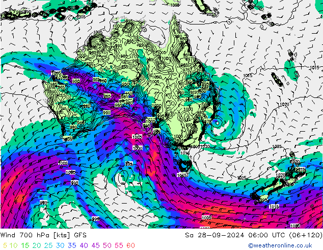 Wind 700 hPa GFS Sa 28.09.2024 06 UTC