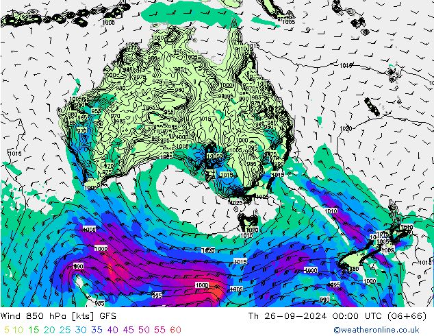 Wind 850 hPa GFS do 26.09.2024 00 UTC