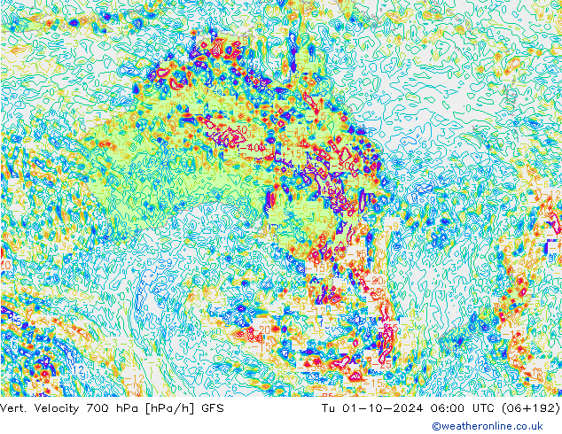 Vert. Velocity 700 hPa GFS Tu 01.10.2024 06 UTC