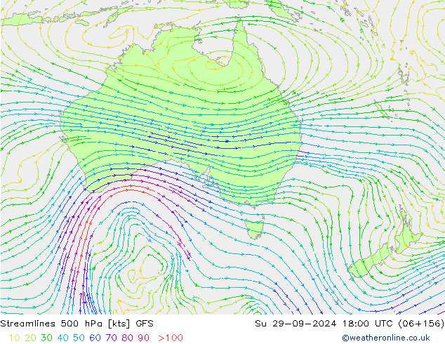 Streamlines 500 hPa GFS Su 29.09.2024 18 UTC