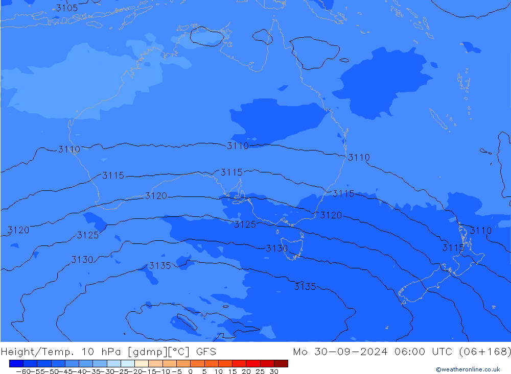 Height/Temp. 10 hPa GFS Seg 30.09.2024 06 UTC